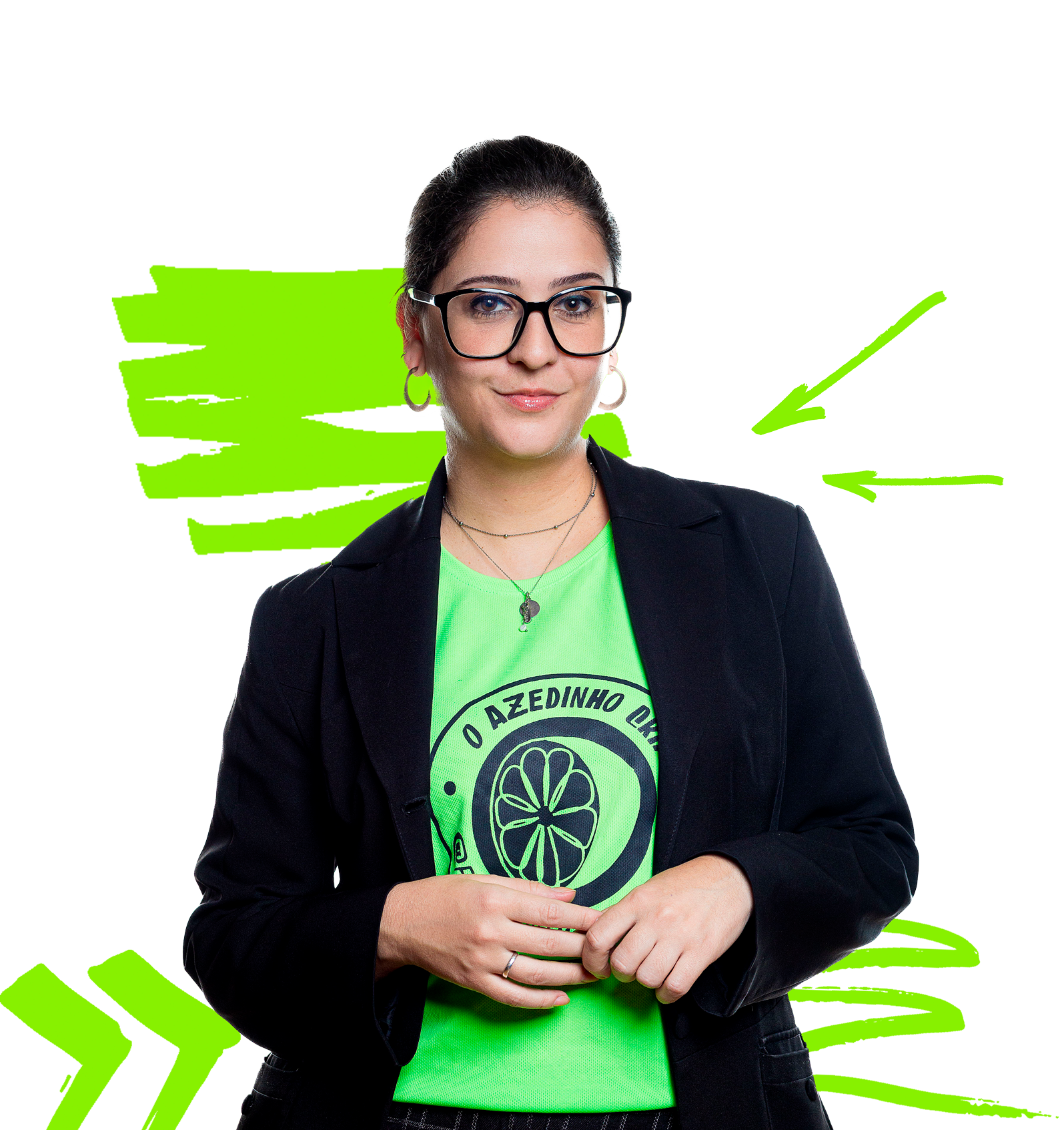 Foto Silmara com fundo apagado e efeitos em verde